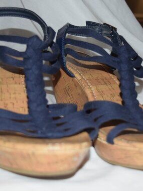 Cover Girl Wedge Sandals, Blue Braid, strappy Size 10